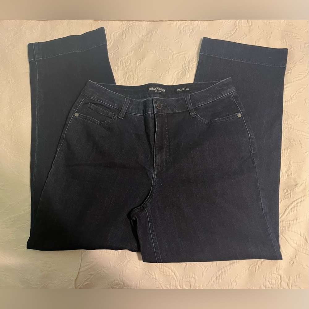 Susan Graver Dark Blue Straight Leg Jeans Size 10